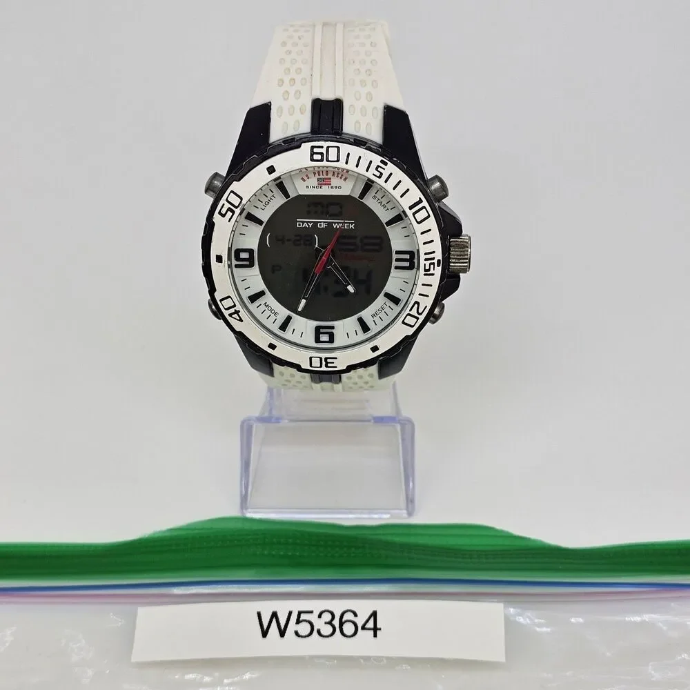 US POLO ASSN Men's Watch Digital Analog 48MM White‎ Platic Bands New Battery